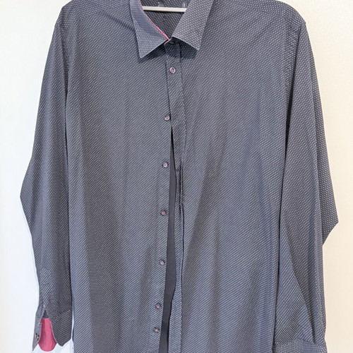 Men's navy blue polka dot shirt like new, slim fit, size L