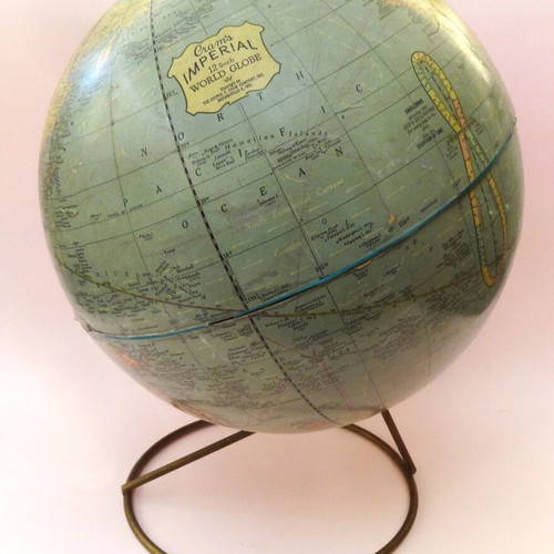 Vintage Atlas Globe on Large Metal Base, Used, 1970s