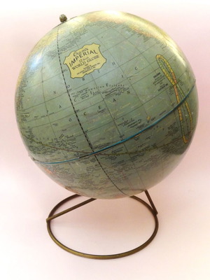 Vintage Atlas Globe on Large Metal Base, Used, 1970s