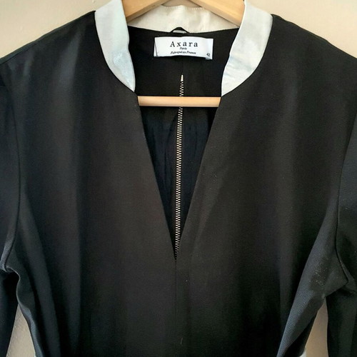 Axara Paris elegant black dress with white belt and pocket, like new, size L/XL