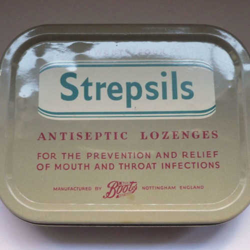 Vintage metal collectible tins Strepsils and Valda lozenges used, set of 3