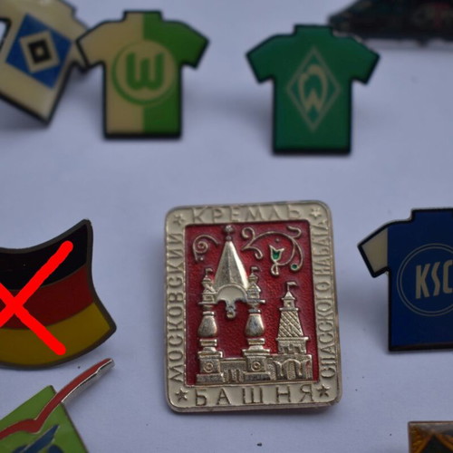 Sports pins used, pack of 43, former Eastern Bloc
