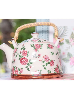 Ceramic teapot with filter and bamboo handle 800ml new