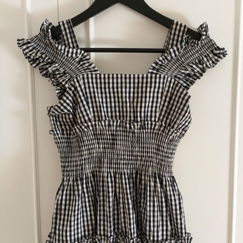 Brigitte Bardot Paris Midi Gingham Dress, Small, black and white