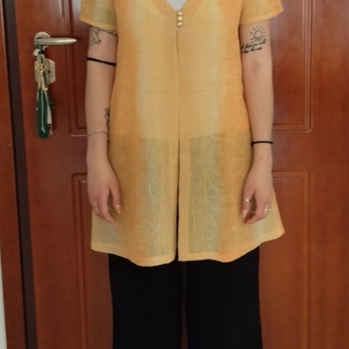 Semi-transparent tunic like new, size M/L, orange-yellow batik