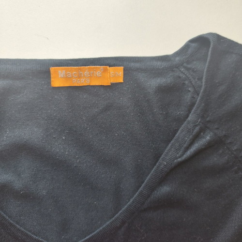Black thin knit women's sweater with V-neck and long sleeves