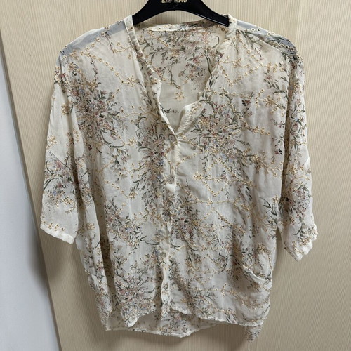 Floral shirt semi-transparent beige like new, loose fit