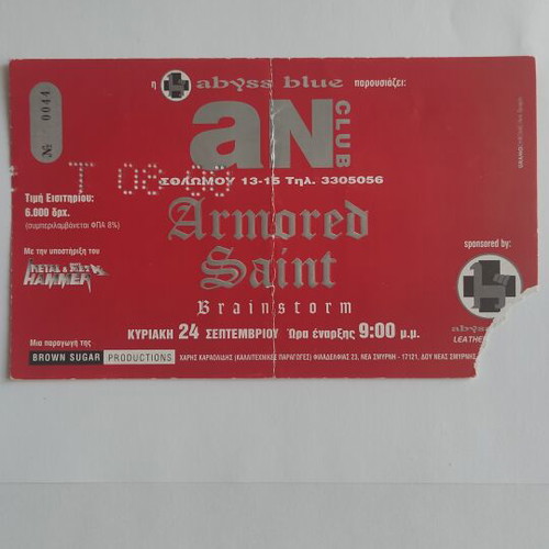 Armored Saint and Brainstorm Ticket like new, 24-9-2000