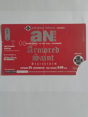 Armored Saint and Brainstorm Ticket like new, 24-9-2000