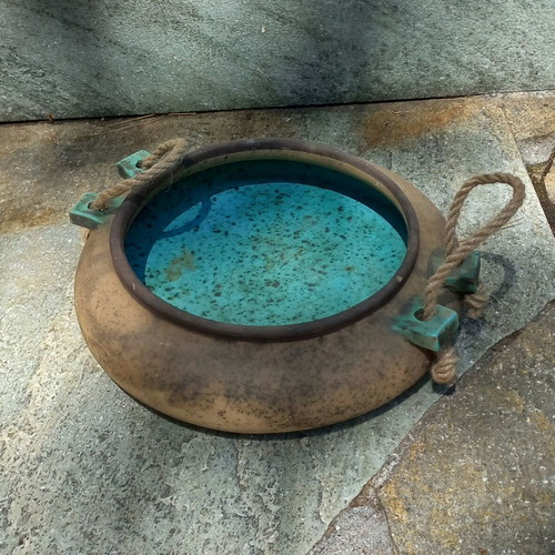 Ceramic platter with rope handles, turquoise interior, like new