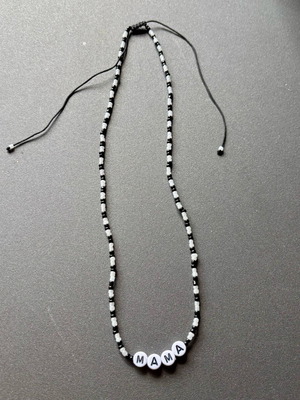 Handmade adjustable MAMA necklace new, black and white
