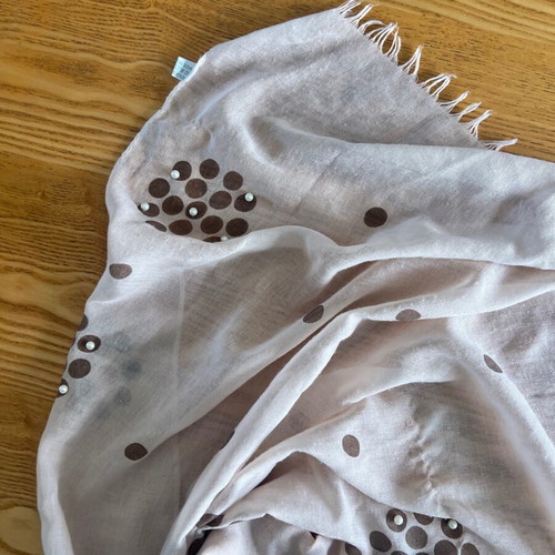 Large women's viscose scarf with pearls, beige and brown
