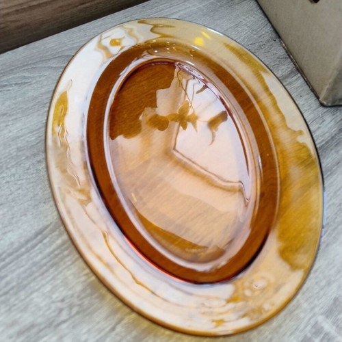 Duralex France glass platter used, amber color, 36x23 cm