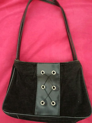 Women's handbag used, corduroy and leather black