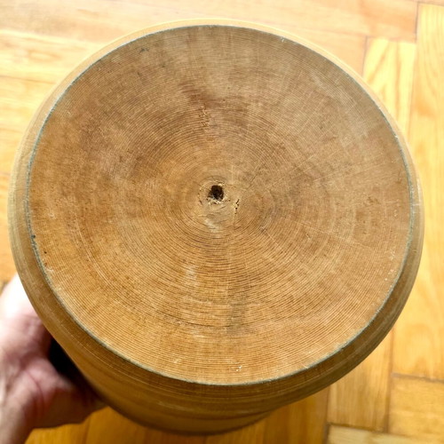 Traditional wooden mortar used, natural wood, 17 cm height
