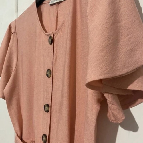 Women's one-piece jumpsuit new, salmon color with wooden buttons, size M