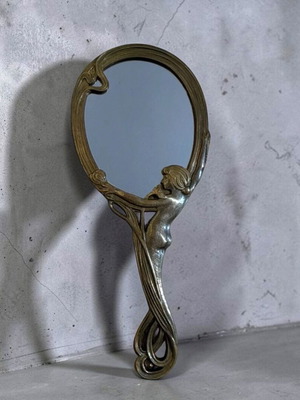 Art Nouveau bronze hand mirror like new, 26 cm