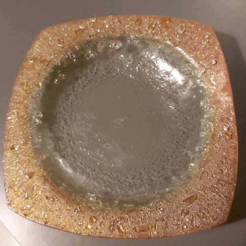 Glass serving platter two-tone with unique design like new