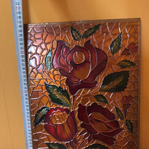 Vintage embossed painting with roses decorative stained glass mosaic
