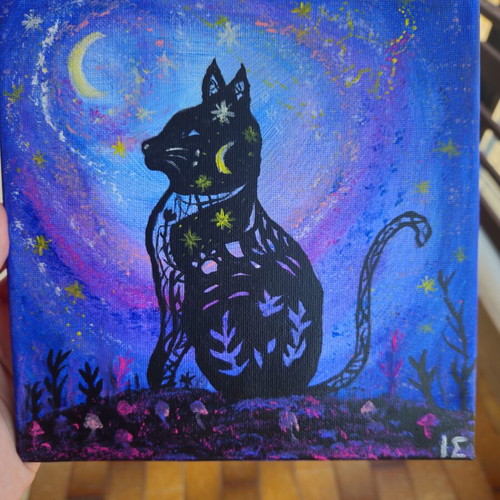 Handmade painting on canvas 20x20 cm "Cosmic Cat"