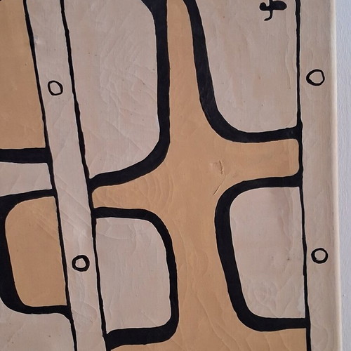 Abstract painting 50x60 cm signed K.M. used, tribal ethnic art