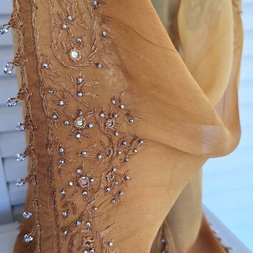 Blouse with Embroidery and Crystals New, Size M, Brown and Yellow