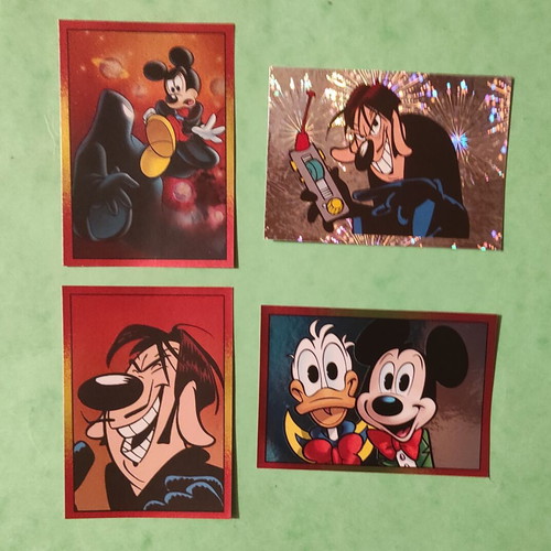 Mickey Mouse Panini stickers 2018 used, rare gold and shiny set of 21