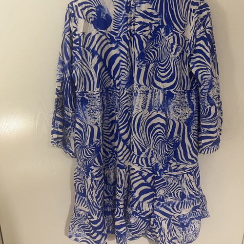 Dress 100% viscose one size blue-white new