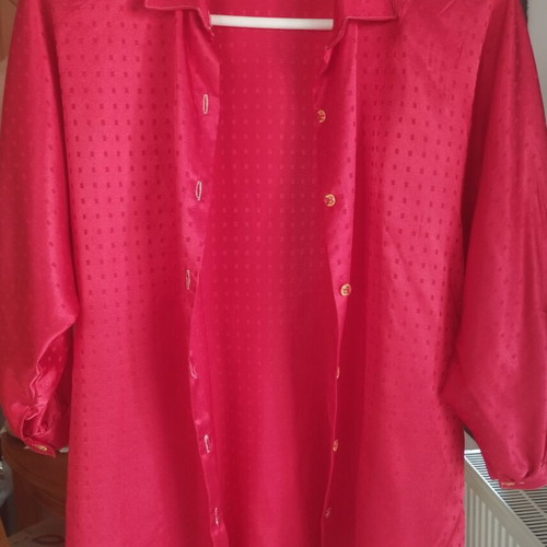 Vintage satin shirt No. 2 medium 38 bright red embossed polka dots like new