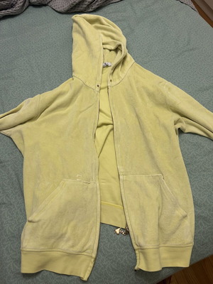 SugarFree yellow sweatshirt jacket, missing hood cord