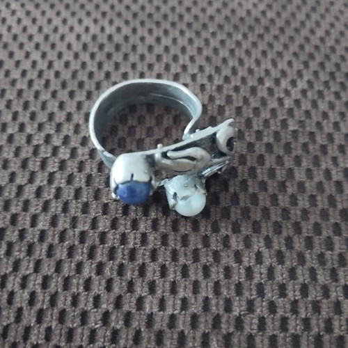 Ring handmade from metal, like new, white and blue