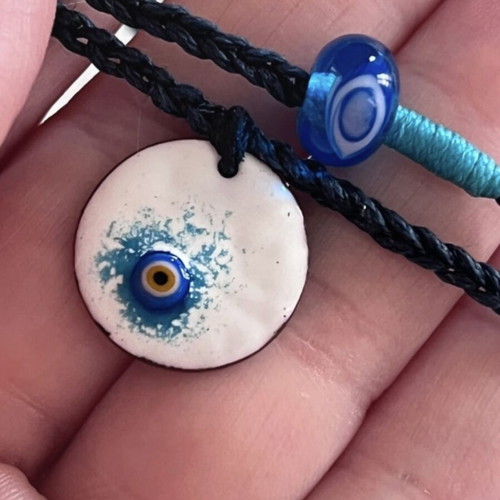 Handcrafted enamel crab pendant necklace with fixed cord, new