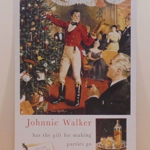 Johnnie Walker Scotch Whisky old promotional Christmas metal sign used