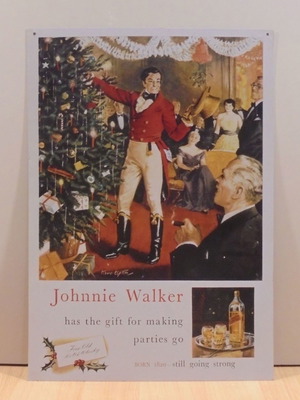 Johnnie Walker Scotch Whisky old promotional Christmas metal sign used