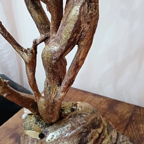 Decorative olive tree handmade from driftwood and metal