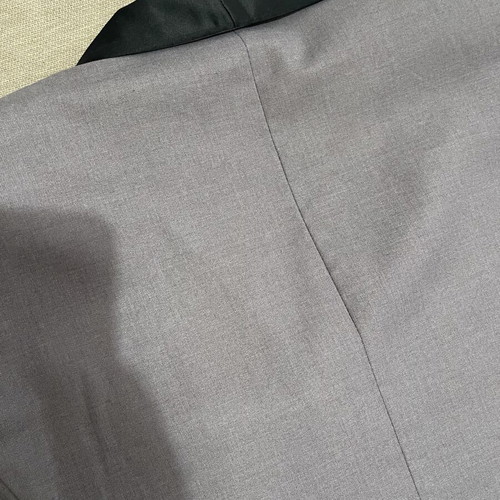Light Grey Tuxedo Suit Set with Black Satin Shawl Collar, Size L