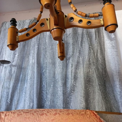 Chandelier ceiling lights used, set of 2, wooden with decorative beads
