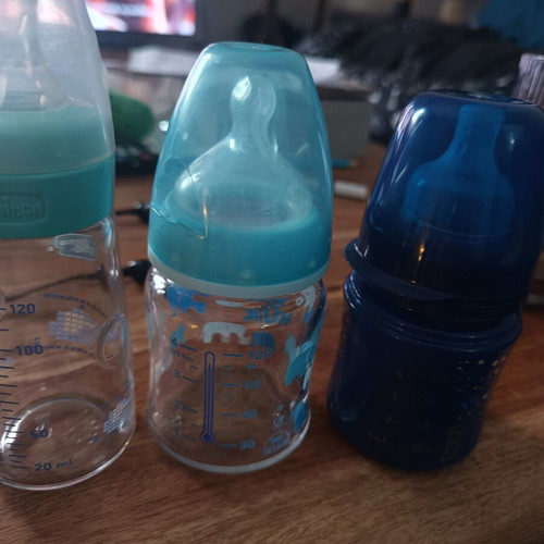 Baby bottles set of 3, up to 120ml, like new, glass and plastic