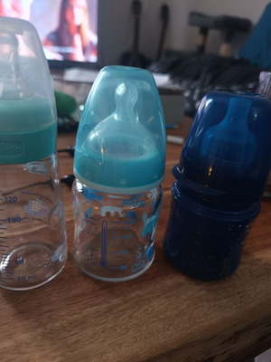 Baby bottles set of 3, up to 120ml, like new, glass and plastic