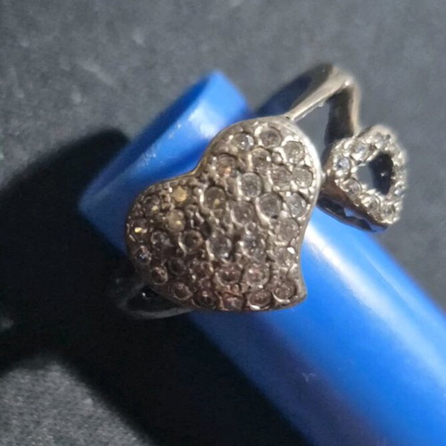 Silver 925 Iris ring with double heart and zircon, like new, size 19