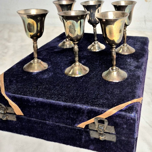 Vintage Liqueur Glasses Set of 6 in Velvet Case used