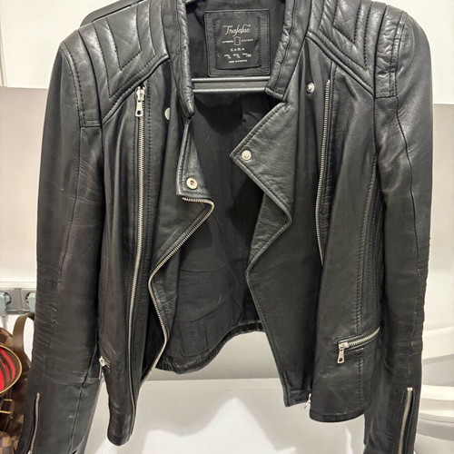 Zara μαύρο πανωφόρι μπουφάν biker γνήσιο δέρμα μεταχειρισμένο