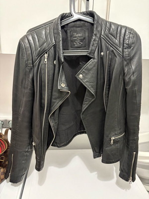 Zara μαύρο πανωφόρι μπουφάν biker γνήσιο δέρμα μεταχειρισμένο