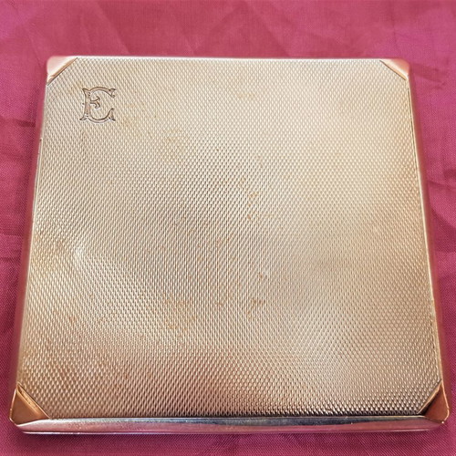 Silver and gold handmade vintage cigarette case used, Made in England 1932
