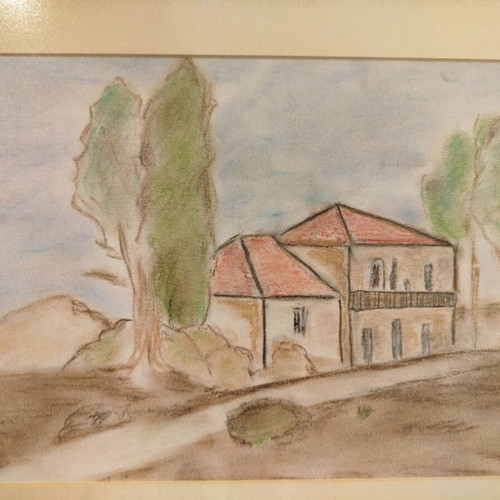 Handmade drawing with colored pencils in framed glass like new