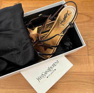 Black/Gold Star Flat Sandals Yves Saint Laurent *Rare Collector’s Piece*