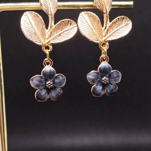 Handmade earrings with grey-black iridescent flowers