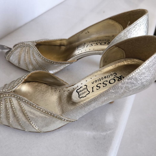 Rossi high heels with genuine Swarovski stones, new, gold and silver