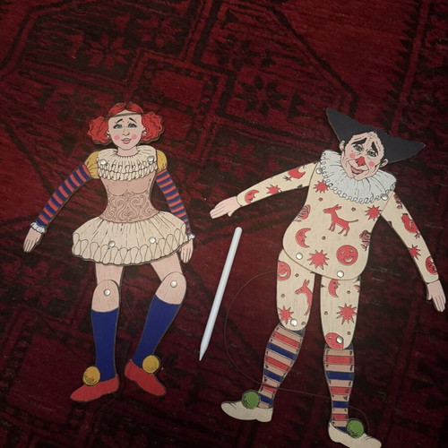 Vintage Wooden Jumping Jacks Set Clown & Acrobat like new