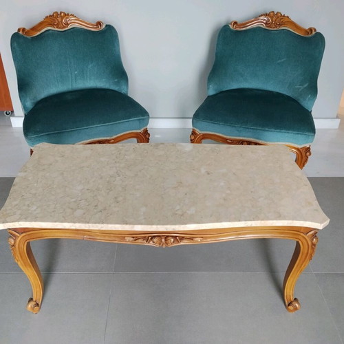 Louis Quinze Walnut Seating Set like new with covers and piping